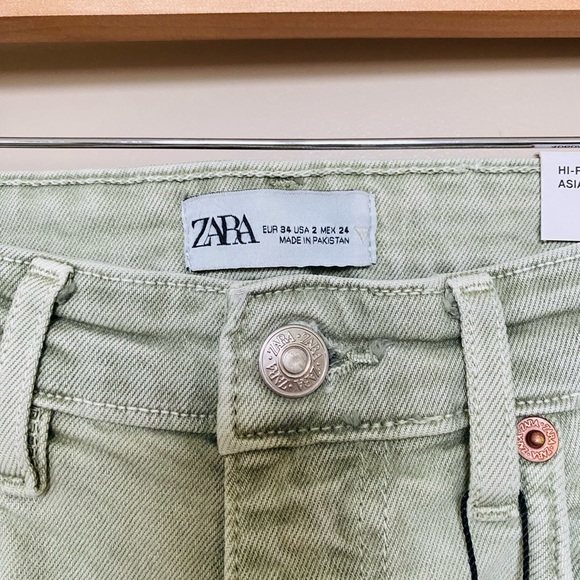 Zara Hi-Rise Juniors size 2 Denim Jeans in sage green color.  NWT. - Picture 6 of 15